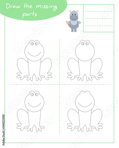 Draw the missing parts according to the example lesson with hippo