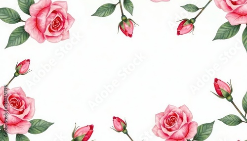 Delicate watercolor rose buds & leaves, repeat seamlessly , feminine, fabric, red