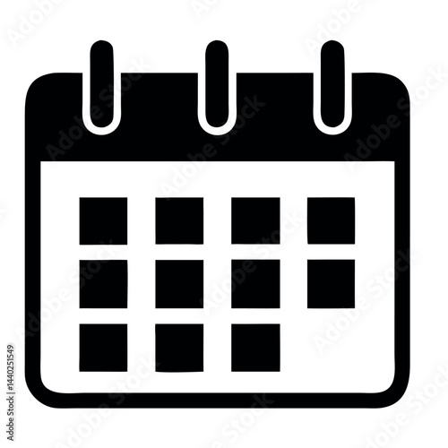 A black vector calendar icon represents a date or event reminder on a page.