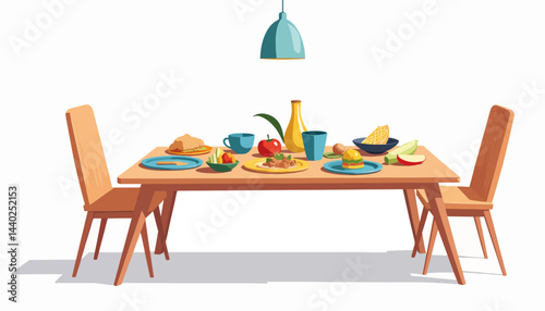 Creative lunch table setting with geometric dishes, minimalistic design
