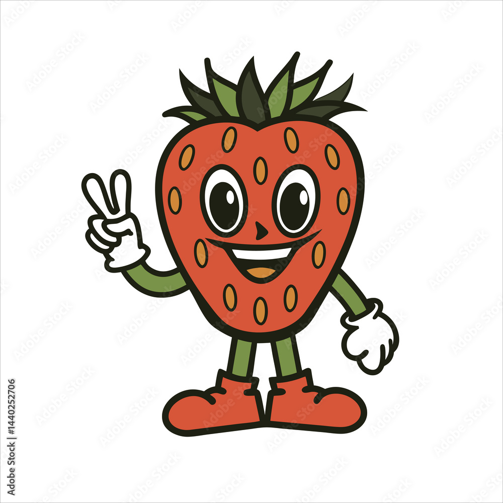 Fototapeta premium A funny cartoon red tomato character with a cute smile, a fresh and healthy vector illustration.