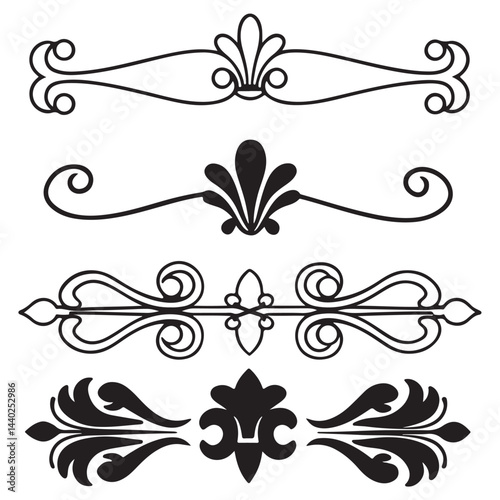 Elegant decorative dividers, ornate line separators, vintage flourish designs, whimsical borders, and 
charming embellishments for creative projects, invitations, and layouts vector