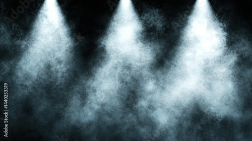 Wallpaper Mural Three bright spotlights shining through smoke in the dark Torontodigital.ca