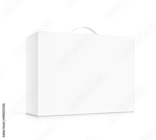 Carrying corrugated box case with plastic handle mockup. Half view. Vector illustration isolated on white background. Ready and simple to use for your design. EPS10.