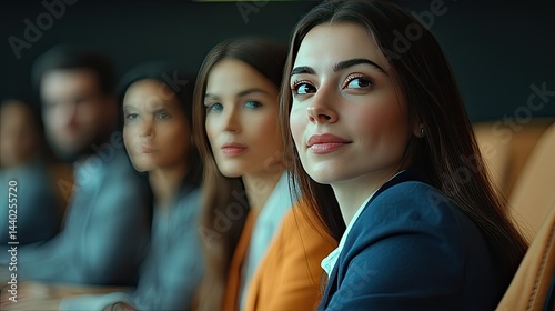 A diverse group of people sitting in a modern conference room, engaged in a session.