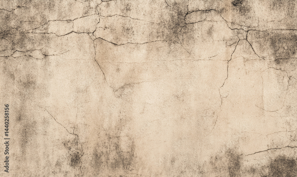 Obraz premium Beige concrete wall with cracks and weathered texture.