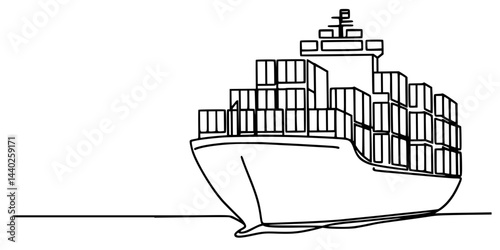 Cargo Ship Line Drawing – Maritime, Freight Transport, Global Trade