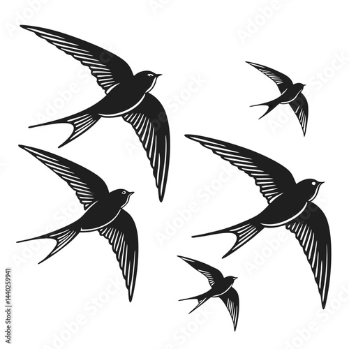 Wallpaper Mural Elegant black and white swallow bird silhouettes in flight minimalist vector design Torontodigital.ca