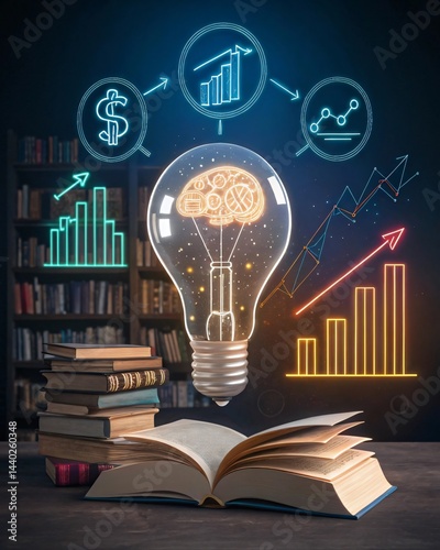 Futuristic Knowledge & Finance Illumination with Neon Glow
