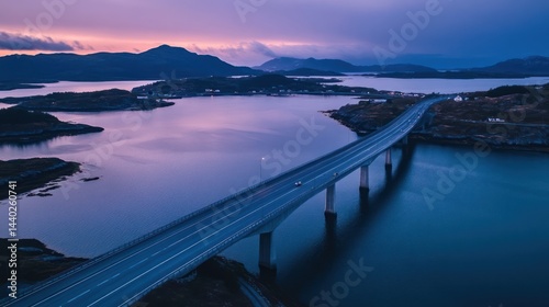 Wallpaper Mural Serene highway bridge spanning tranquil fjord waters at dawn. Torontodigital.ca
