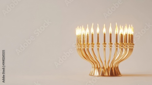 Golden Hanukkah menorah with lit candles
