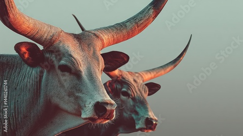 Two Ankole-Watusi cattle with dramatic, long horns