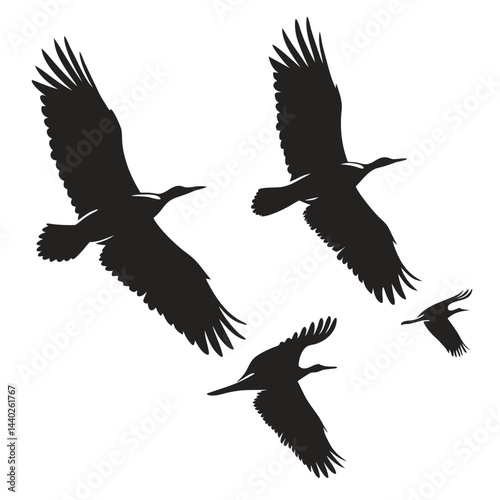 Silhouette of flock of birds flying illustration on white background vector design
