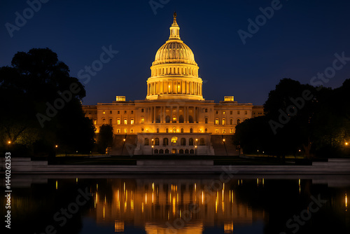 Nighttime Illumination of the United States Capitol Building and Reflecting Pool