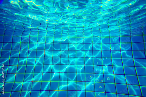 Underwater View of Swimming Pool Tiles and Water