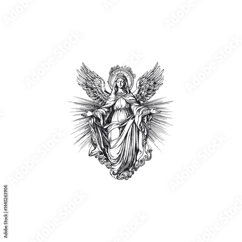 Blessed Virgin Mary Queen of Angels design vector template illustration