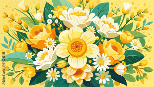 Very beautiful a bouquet of yellow and white flowers surrounded by white and yellow flowers in the center