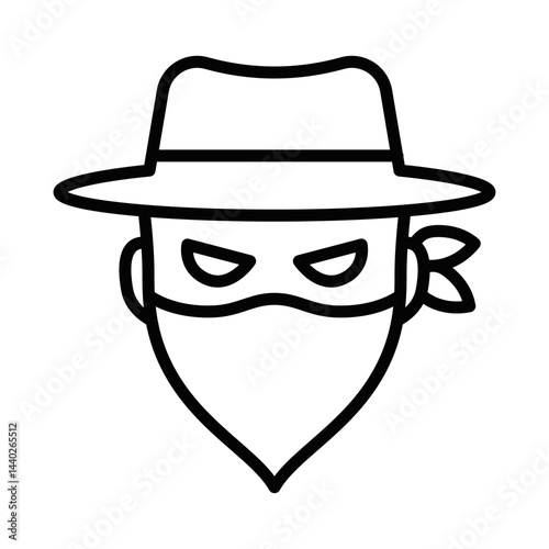 Thief in mask vector illustration in outline style. Editable stroke.