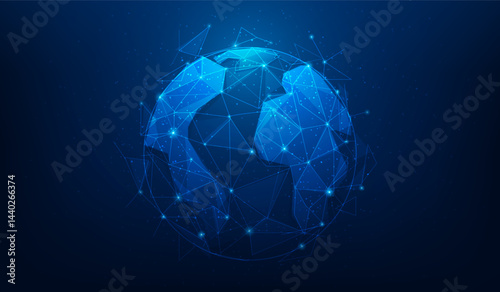 business global data analytics connection technology hi tech background. worldwide online network database computing. vector illustration fantastic low poly wireframe.