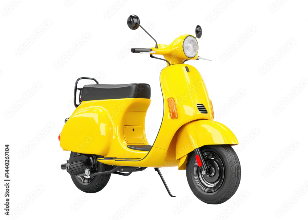 Bright Yellow Classic Scooter on a White Background, Nostalgic and Stylish City Ride Bright Yellow Classic Scooter on a White Background, Nostalgic and Stylish City Ride