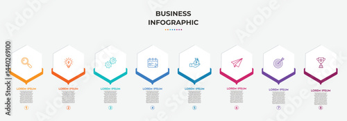 Business Infographic Visualization Template With 8 Steps Strategy Planning And Process