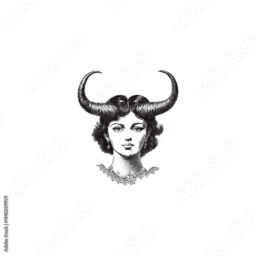 Beautiful antique horned woman vintage design vector template illustration