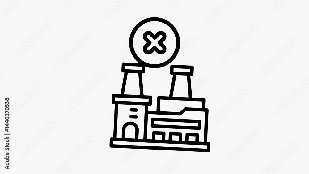 Industry shutdown symbolized by a factory with a red x. Suitable for illustrating business closures, industrial decline, economic crises in designs.
Industry shutdown symbolized by a factory with a red x. Suitable for illustrating business closures, industrial decline, economic crises in designs.
