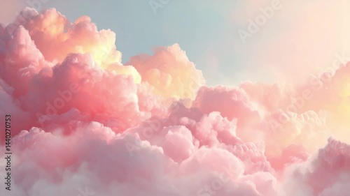 A pastel-colored sky with fluffy clouds, symbolizing tranquility and beauty.