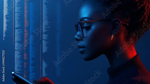 A woman working on a digital device, symbolizing technology and innovation.