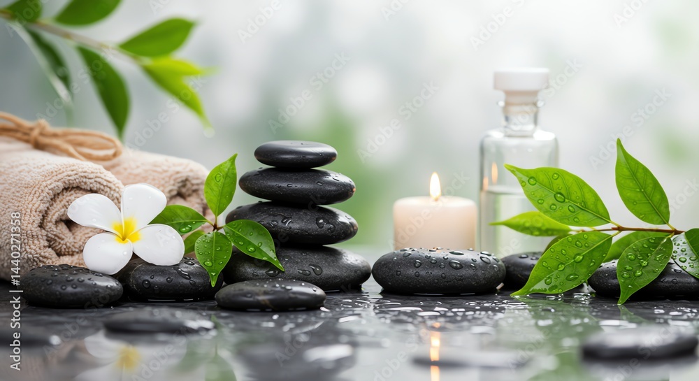 Obraz premium Spa Arrangement with Stones Towel and Flower for Relaxation