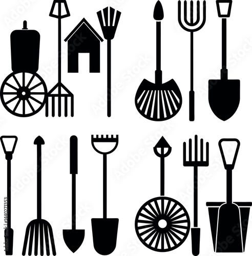 farm tools vector silhouette