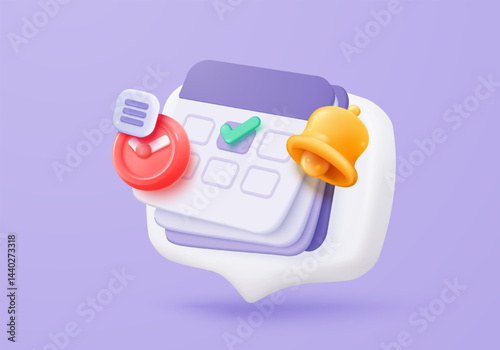3d calendar icon signs with notice for important reminder. Calendar with red danger attention bell or emergency notifications loud concept. 3d schedule alarm warning icon vector render illustration