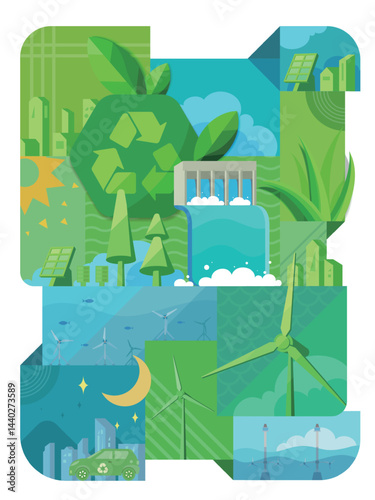 Combination A002 ECO collect the different elements about environmental into a picture vector illustration graphic EPS 10
