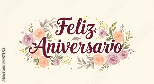 Feliz Aniversario Card with Elegant Floral Decoration for Celebration