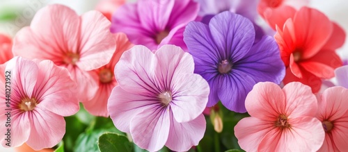 Vibrant display of multi-colored pelargonium flowers radiating gentle elegance photo