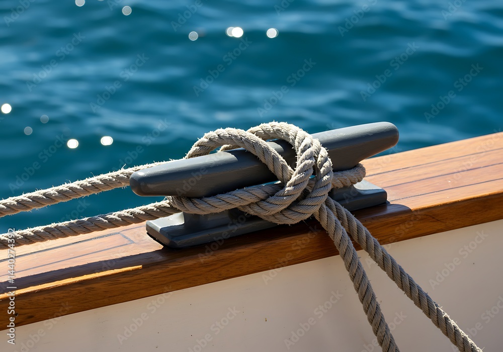 Secure Knot Tied to a Boat's Docking Cleat on a Sunny Day