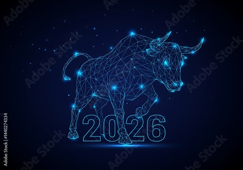 Obraz na płótnie 2026 Year of the Bull: Modern Polygonal Design w salonie