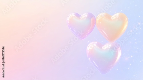 Pastel hearts float, soft background, design