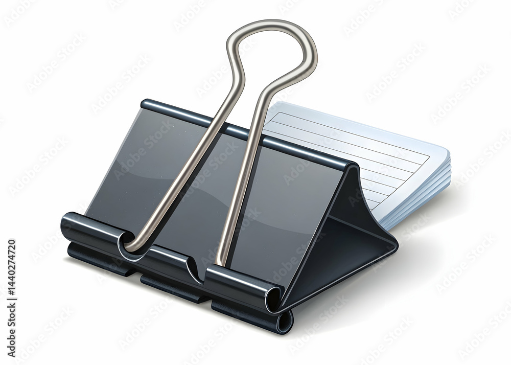 Black paper clip holding a stack of blank note cards on a table Black paper clip holding a stack of blank note cards on a table