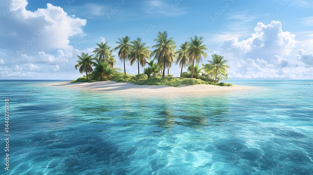 photorealistic tropical island with crystal-clear water and palm trees photorealistic tropical island with crystal-clear water and palm trees