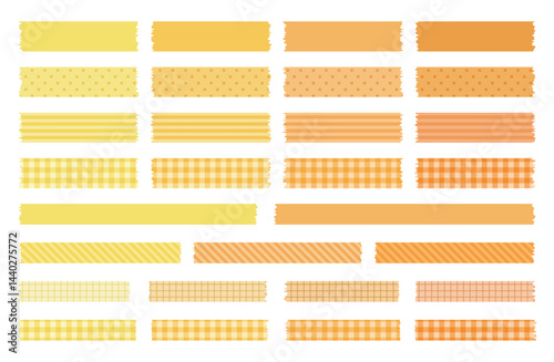 マスキングテープセット ストライプ・ドット・チェック柄など多彩なデザイン 黄色・オレンジ系 / Masking Tape Set Washi Tape Collection with Stripes Dots Check Patterns Various Colors Lengths and Decorative Border Designs