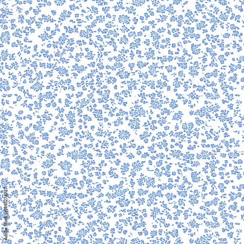 Blue and white french floral seamless pattern on a white background