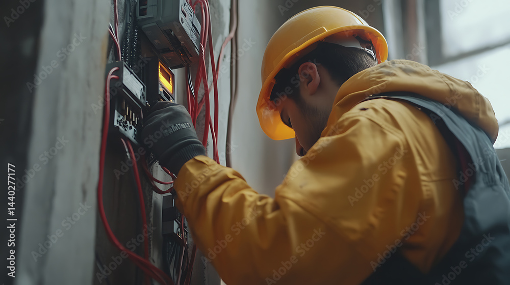 Electrician Working on Electrical Panel
