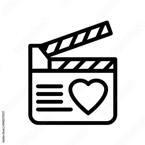 Romantic Movie Clapperboard Icon with Heart Symbol, Film Production, Love Story Filming, Romance Genre, Cinematic Art, Entertainment Industry Emblem

