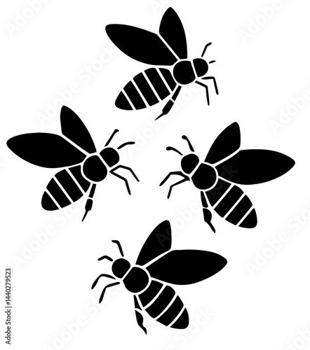 Bees Flying, Insects for Farm, Beekeeping and Nature Projects, Wasps and Pollinators Graphic
