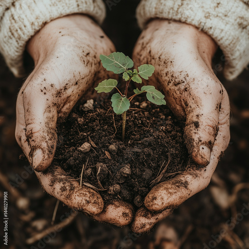 Hands holding green seedling – hope and environmental protection