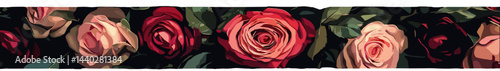 Passionate floral border featuring deep red and pink roses, symbolizing love and romance
