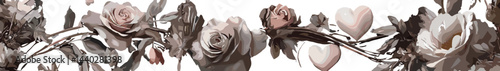 Charming floral border featuring soft roses and delicate leaves, symbolizing innocent love and affection

