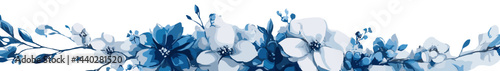 Charming summer days floral border featuring soft blue flowers and delicate leaves, ideal for seasonal decoration
