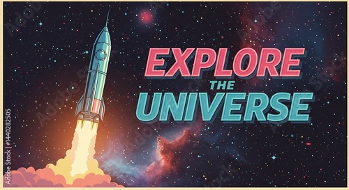 Rocket Launching Into Space Explore the Universe Illustration